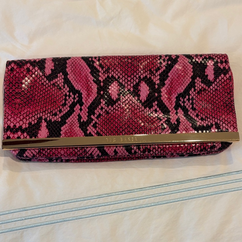 Ted Baker Pink and Black Snake Print Clutch